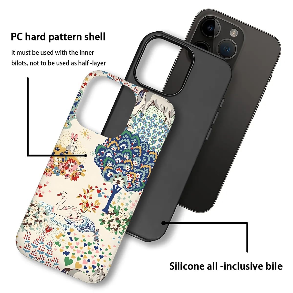 For Iphone 16 Pro Max Case Matte 2-In-1 6.7Inch With Soft Tpu+Hard Pc Anti Drop Shock-Absorbing Horse Rabbit Duck Protective Pho